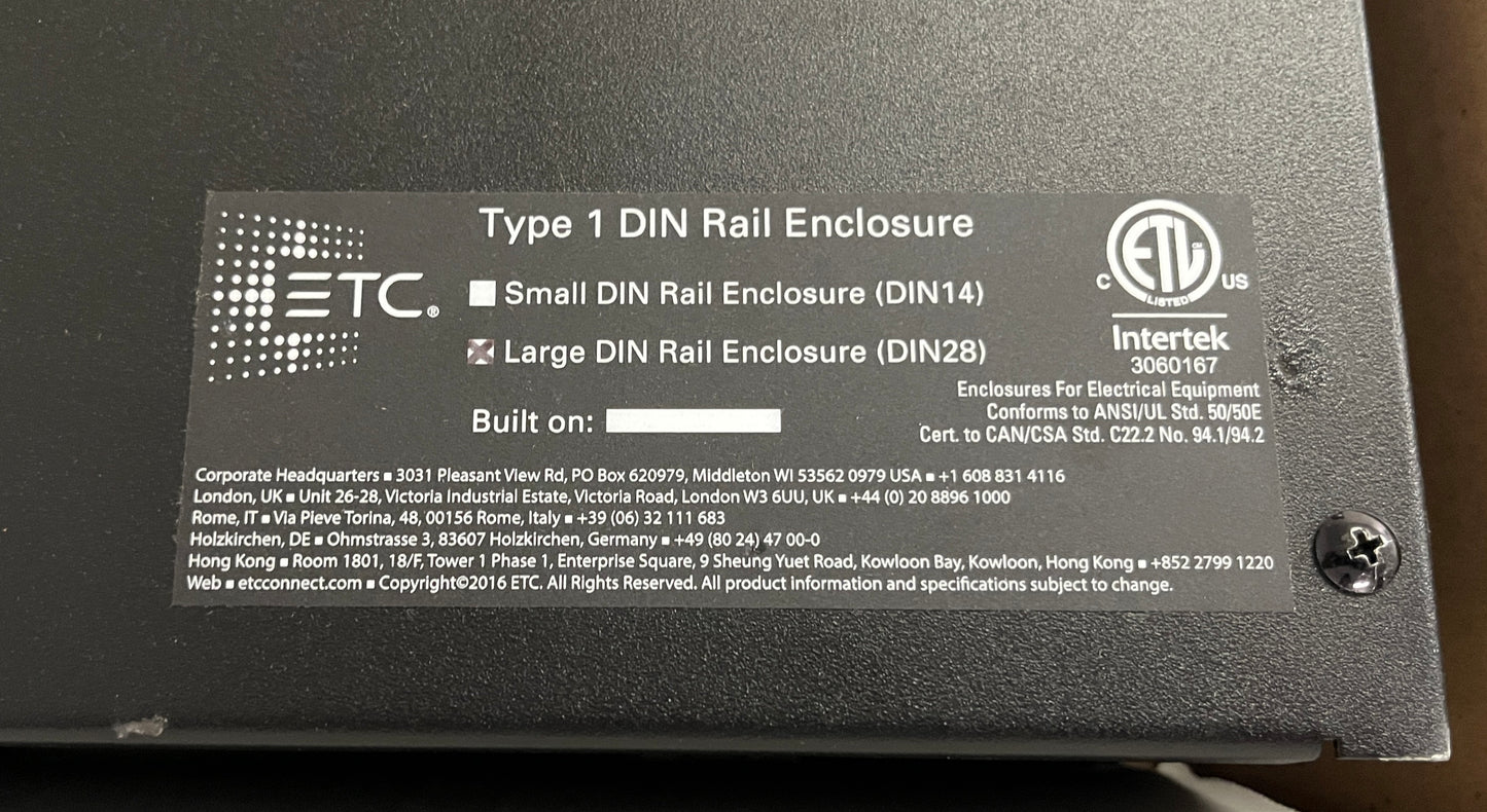 ETC DIN28 Large DIN Rail Enclosure, 14" x 28" Large DIN Rail Enclosure, ETC Rail Enclosure, Wall Mount Enclosure, We Sell Professional Audio Equipment. Audio Systems, Amplifiers, Consoles, Mixers, Electronics, Entertainment, Live Sound
