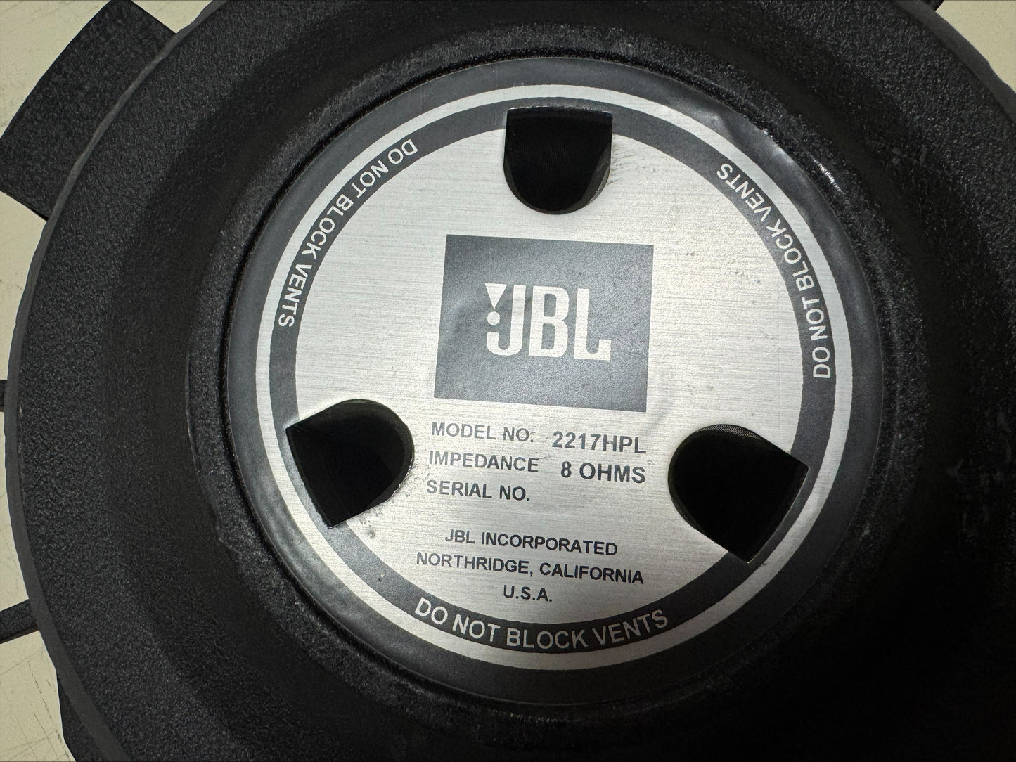JBL 2217HPL 14" Woofer, JBL 2217HPL, JBL 2217 Woofer, JBL 14" Woofer, JBL 2217HPL 8 ohm. We Sell Professional Audio Equipment. Audio Systems, Amplifiers, Consoles, Mixers, Electronics, Entertainment, Live Sound.