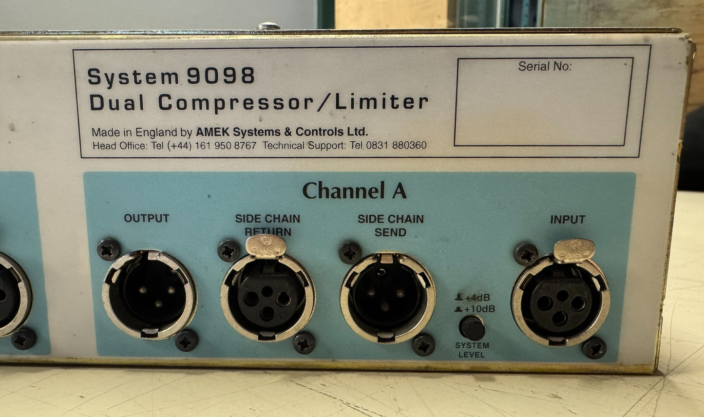 Dual Compressor/Limiter, Amek System 9098 Compressor/limiter by Rupert Neve, Amek Rupert Neve Model, Amek 9098 Compressor/Limiter. We Sell Professional Audio Equipment. Audio Systems, Amplifiers, Consoles, Mixers, Electronics, Entertainment, Live Sound.