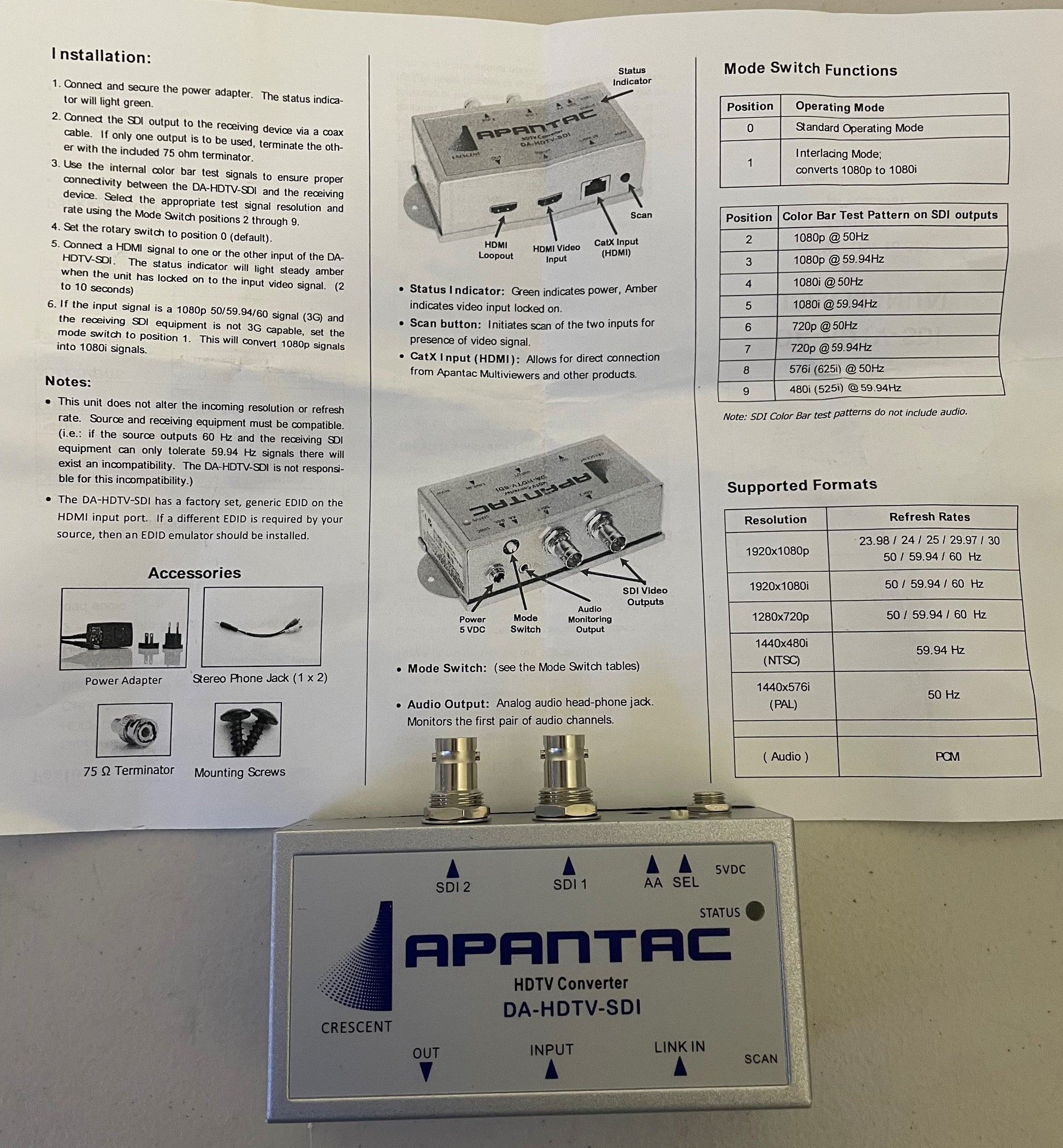 Apantac DA-HDTV-SDI HDMI to SDI Converter for Sale. We Sell Professional Audio Equipment. Audio Systems, Amplifiers, Consoles, Mixers, Electronics, Entertainment, Sound, Live.