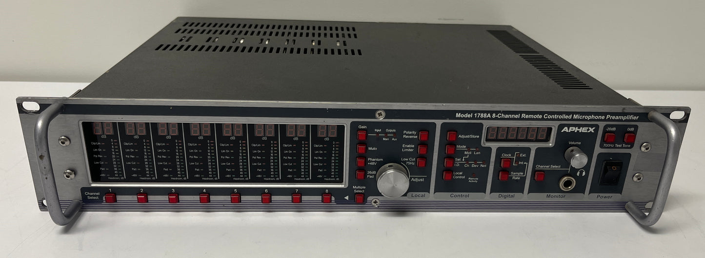Aphex Model 1788A, Aphex 8 Channel Microphone Preamp, Aphex 1788A AES and Analog, Aphex Mic Preamp AES and Analog, We Sell Professional Audio Equipment. Audio Systems, Amplifiers, Consoles, Mixers, Electronics, Entertainment, Live Sound