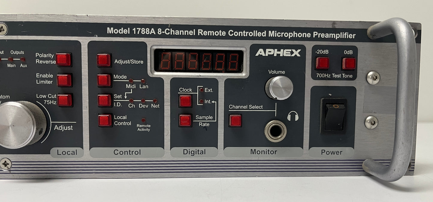 Aphex Model 1788A, Aphex 8 Channel Microphone Preamp, Aphex 1788A AES and Analog, Aphex Mic Preamp AES and Analog, We Sell Professional Audio Equipment. Audio Systems, Amplifiers, Consoles, Mixers, Electronics, Entertainment, Live Sound