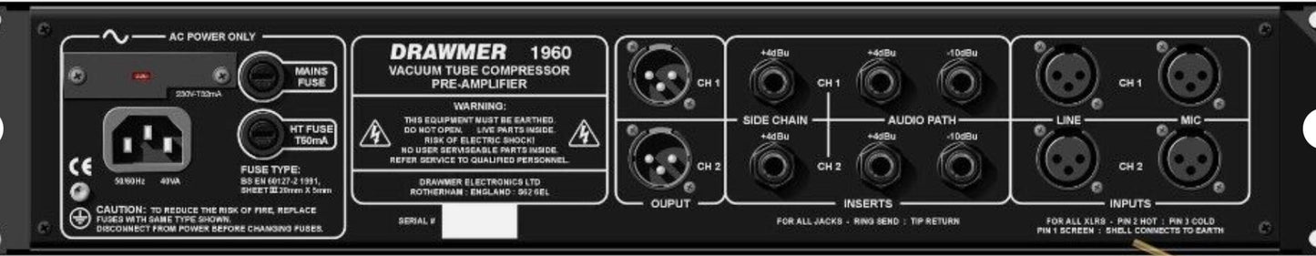 Used Drawmer 1960 Vacuum Tube Compressor & Pre-Amplifier for Sale. We Sell Professional Audio Equipment. Audio Systems, Amplifiers, Consoles, Mixers, Electronics, Entertainment, Sound, Live.