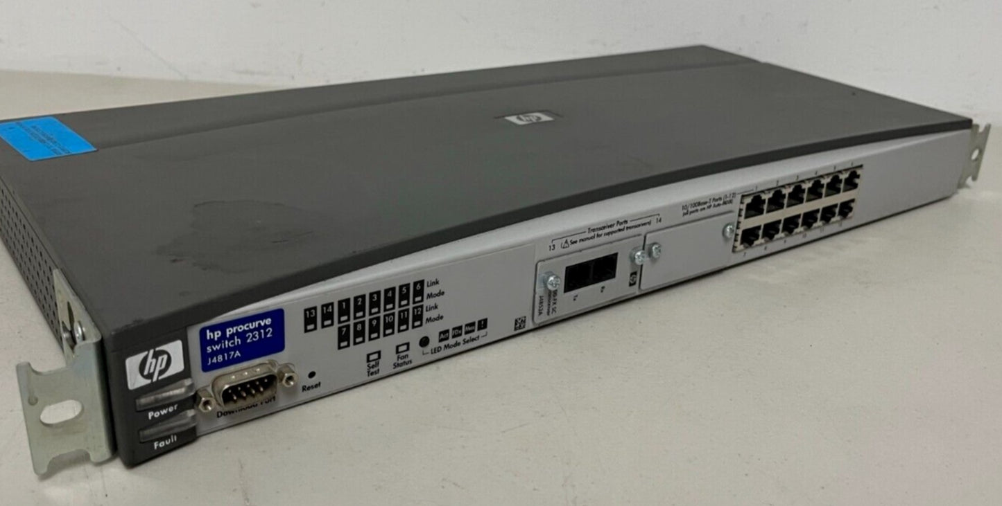 Used HP Procurve Switch 2312 (J4817A) for Sale. 					We Sell Professional Audio Equipment. Audio Systems, Amplifiers, Consoles, Mixers, Electronics, Entertainment, Sound, Live.