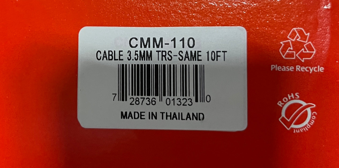 Hosa CMM-110 Cable, Hosa TRS Male to TRS Male, Hosa 3.5mm TRS 10' Cable, 10 FT TRS to TRS Cable, We Sell Professional Audio Equipment. Audio Systems, Amplifiers, Consoles, Mixers, Electronics, Entertainment, Live Sound.