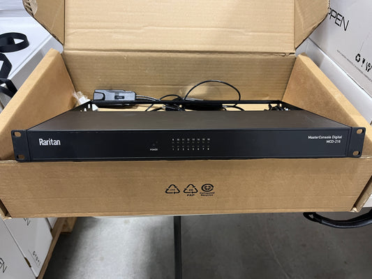 New Raritan MasterConsole MCD-216 CAT5 KVM Switch for Sale. We Sell Professional Audio Equipment. Audio Systems, Amplifiers, Consoles, Mixers, Electronics, Entertainment, Sound, Live.