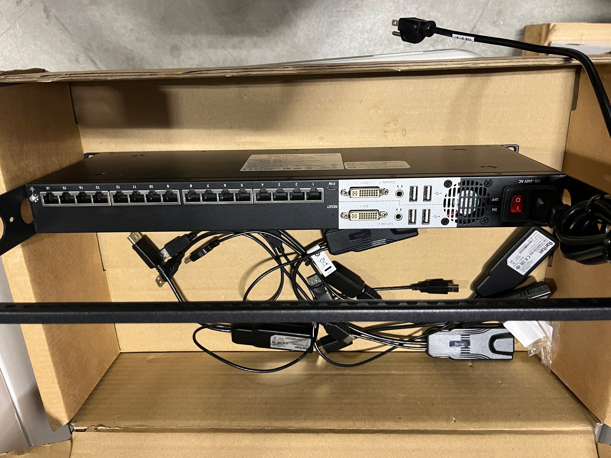 New Raritan MasterConsole MCD-216 CAT5 KVM Switch for Sale. We Sell Professional Audio Equipment. Audio Systems, Amplifiers, Consoles, Mixers, Electronics, Entertainment, Sound, Live.