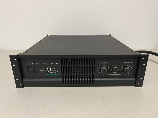 Used QSC PowerLight 4.0 Pro Audio Power Amplifier PL4.0 4000 Watts for Sale. We Sell Professional Audio Equipment. Audio Systems, Amplifiers, Consoles, Mixers, Electronics, Entertainment, Live Sound.