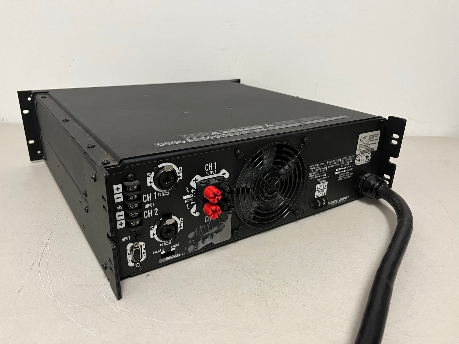 Used QSC PowerLight 4.0 Pro Audio Power Amplifier PL4.0 4000 Watts for Sale. We Sell Professional Audio Equipment. Audio Systems, Amplifiers, Consoles, Mixers, Electronics, Entertainment, Live Sound.