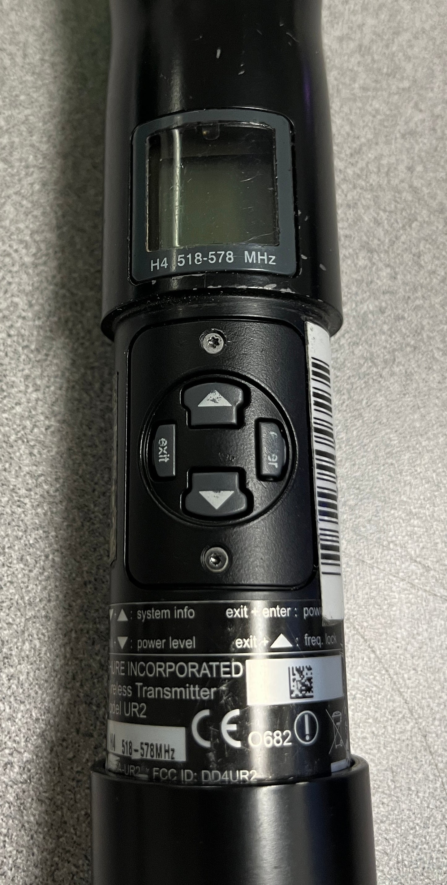Shure UR2 Handheld, Shure Handheld Transmitter, Shure RF Mic, Shure UR2 H4 Transmitter, H4 Handheld Frequency Range, Shure H4 518 - 578 MHz Range, We Sell Professional Audio Equipment. Audio Systems, Amplifiers, Consoles, Mixers, Electronics, Entertainment, Live Sound.