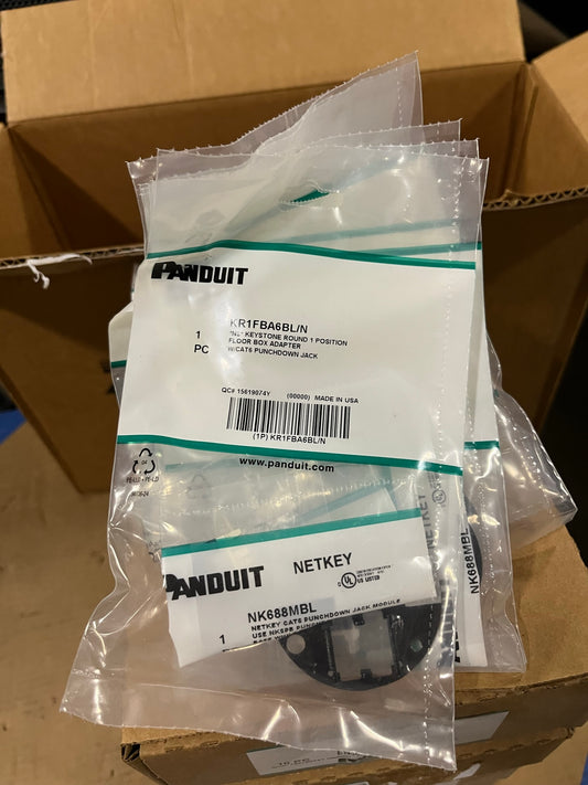 New Panduit KR1FBA6BLN, Lot of 5 Boxes of 10, New for Sale. We Sell Professional Audio Equipment. Audio Systems, Amplifiers, Consoles, Mixers, Electronics, Entertainment, Sound, Live.