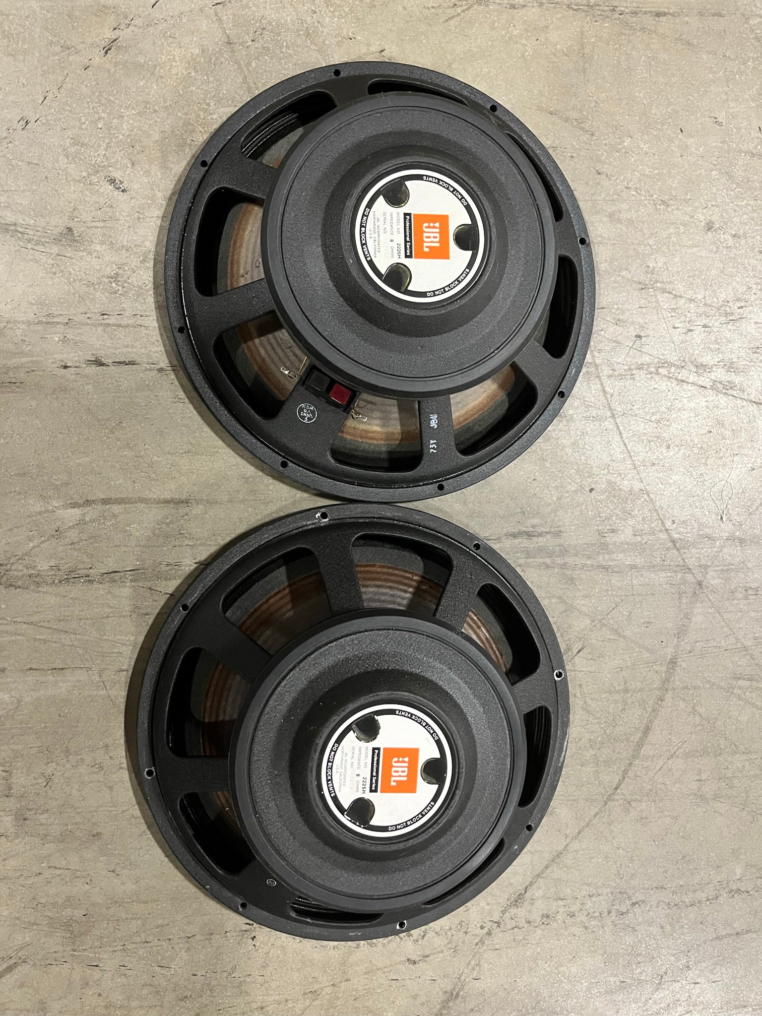 Used JBL 2226H 15" Low Frequency Transducer, 8 ohm for Sale. We Sell Professional Audio Equipment. Audio Systems, Amplifiers, Consoles, Mixers, Electronics, Entertainment, Sound, Live.