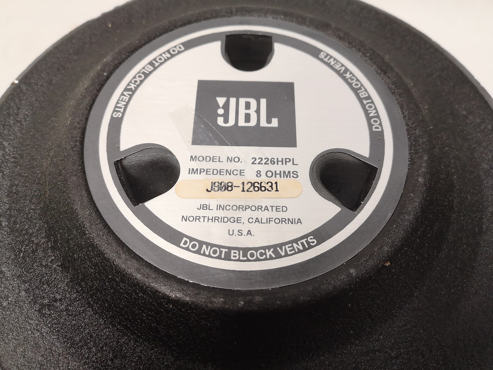JBL 2226, JBL 15" Driver, 15" Driver, JBL 2226HPL Driver, JBL 2226HBL, 		We Sell Professional Audio Equipment. Audio Systems, Amplifiers, Consoles, Mixers, Electronics, Entertainment, Live Sound.