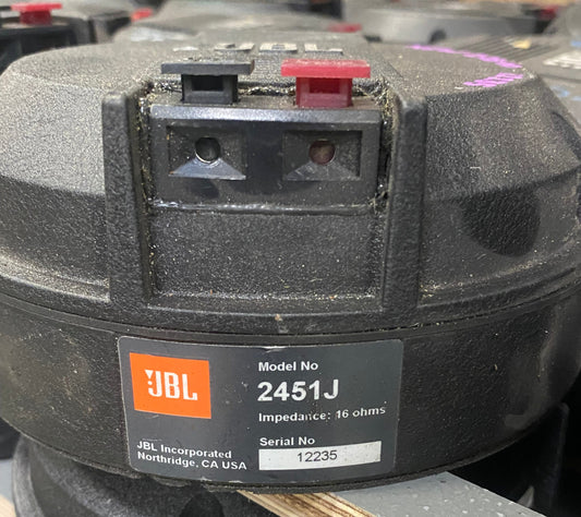 JBL High Frequency Compression Driver, JBL HF Compression Driver, JBL 2451J Neodymium 16 Ohms, JBL 16 Ohm 2451, We Sell Professional Audio Equipment. Audio Systems, Amplifiers, Consoles, Mixers, Electronics, Entertainment, Live Sound.