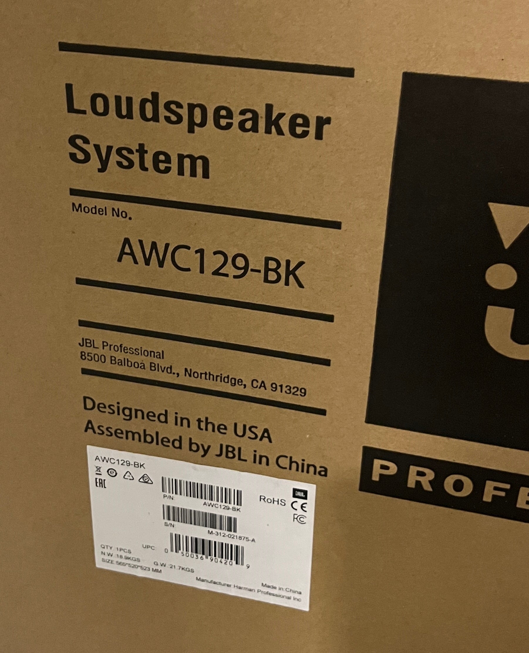 JBL AWC129 2-Way Speaker, JBL All-Weather Compact 2-Way Loudspeaker, JBL Black Compact 2-Way Speaker, 		We Sell Professional Audio Equipment. Audio Systems, Amplifiers, Consoles, Mixers, Electronics, Entertainment, Live Sound