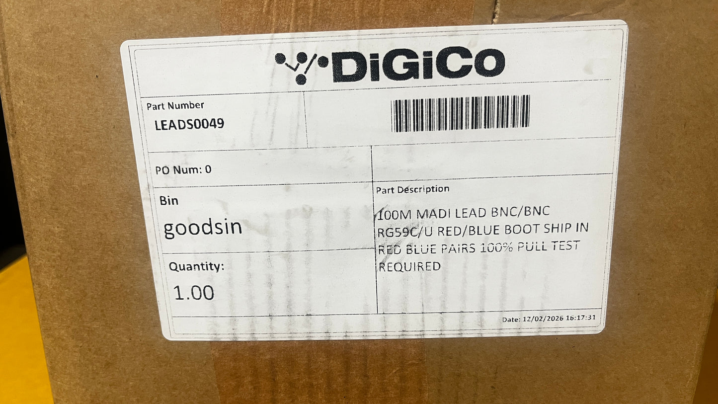 DiGiCo LEADS0049, MADI BNC/BNC Cable, DiGiCo MADI BNC/BNC Cable, MADI BNC/BNC Cable Spool, DiGiCo LEADS0049 Cable. We Sell Professional Audio Equipment. Audio Systems, Amplifiers, Consoles, Mixers, Electronics, Entertainment, Live Sound.