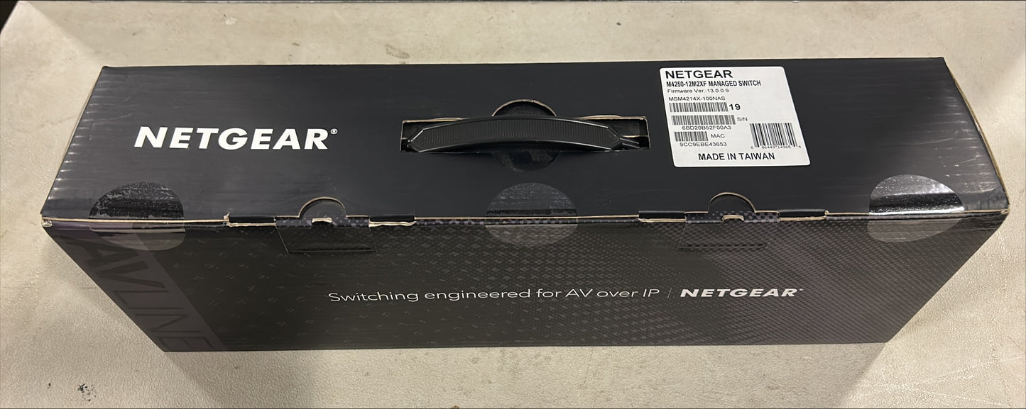 Netgear M4250 Switch, 12 Port Switch Netgear, MSM4214X-100NAS Netgear 12 Port Managed Switch, We Sell Professional Audio Equipment. Audio Systems, Amplifiers, Consoles, Mixers, Electronics, Entertainment, Live Sound