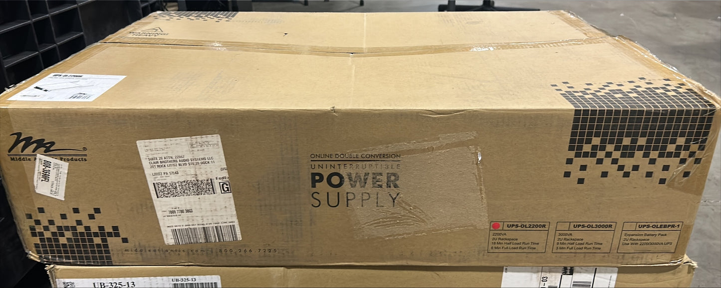 Middle Atlantic 2200VA UPS, Middle Atlantic UPS-OL2200R, Middle Atlantic UPS Backup Power 2 RU, We Sell Professional Audio Equipment. Audio Systems, Amplifiers, Consoles, Mixers, Electronics, Entertainment, Live Sound