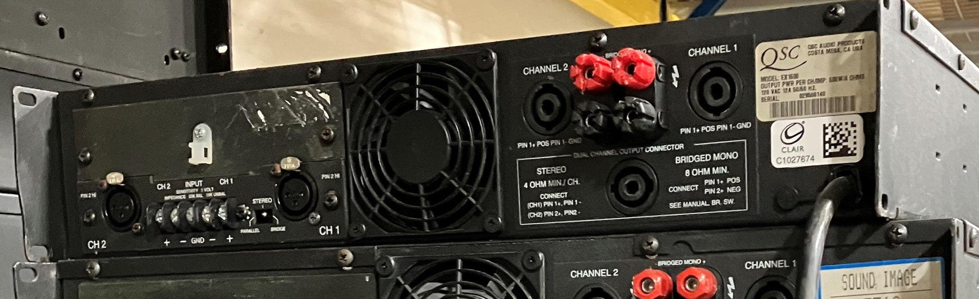 QSC EX 1600, QSC EX 1600 Professional Stereo Amplifier, QSC EX 1600 Amplifier, QSC EX Stereo Amplifier, QSC Amplifier with Binding Post, We Sell Professional Audio Equipment. Audio Systems, Amplifiers, Consoles, Mixers, Electronics, Entertainment, Live Sound.