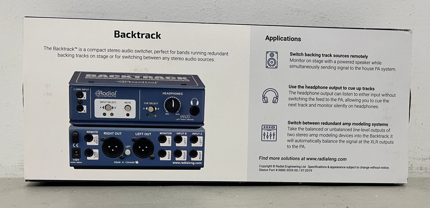 Radial Engineering Backtrack Stereo Audio Switcher, Radial Stereo Audio Switcher, Radial Engineering Backtrack Stereo Audio Switcher, Radial Audio Switcher, We Sell Professional Audio Equipment. Audio Systems, Amplifiers, Consoles, Mixers, Electronics, Entertainment, Live Sound.