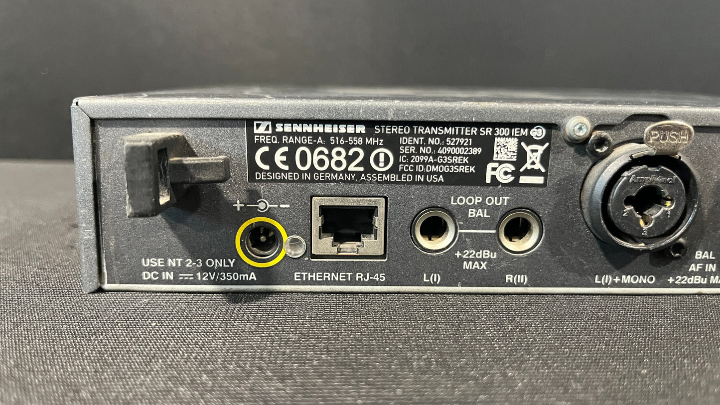 Sennheiser Evolution G3 SR 300 IEM Single Stereo Transmitter, Sennheiser SR 300 IEM, Sennheiser SR 300 IEM A Band, Sennheiser SR 300 IEM 516-558 MHz, Sennheiser G3 Transmitter. We Sell Professional Audio Equipment. Audio Systems, Amplifiers, Consoles, Mixers, Electronics, Entertainment, Live Sound.
