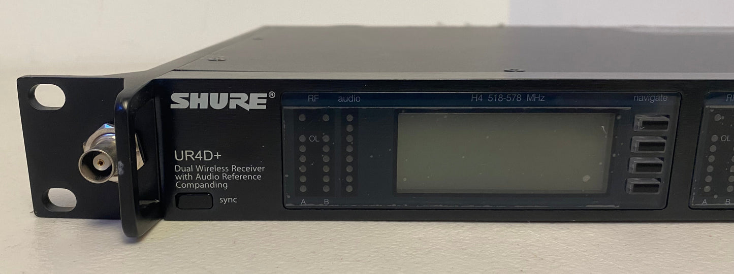 Shure UR4D+ Dual Channel UHF Wireless Receiver, SHURE UR4D+ H4 518-578 MHz, We Sell Professional Audio Equipment. Audio Systems, Amplifiers, Consoles, Mixers, Electronics, Entertainment, Live Sound.
