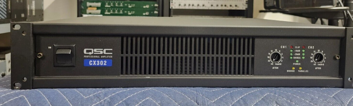 Used QSC CX302 2-Channel Power Amplifier for Sale. We Sell Professional Audio Equipment. Audio Systems, Amplifiers, Consoles, Mixers, Electronics, Entertainment, Live Sound.