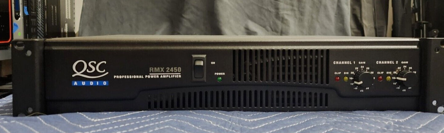 Used QSC RMX 2450 Professional Power Amplifier for Sale. We Sell Professional Audio Equipment. Audio Systems, Amplifiers, Consoles, Mixers, Electronics, Entertainment, Live Sound.