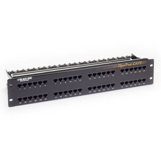 Black Box CAT6 Patch Panel, CAT6 Patch Panel, CAT6 Patch Bay, CAT6 Unshielded Patch Panel, CAT6 48-Port Patch Bay, 48-Port Ethercon Patch Panel, We Sell Professional Audio Equipment. Audio Systems, Amplifiers, Consoles, Mixers, Electronics, Entertainment, Live Sound.