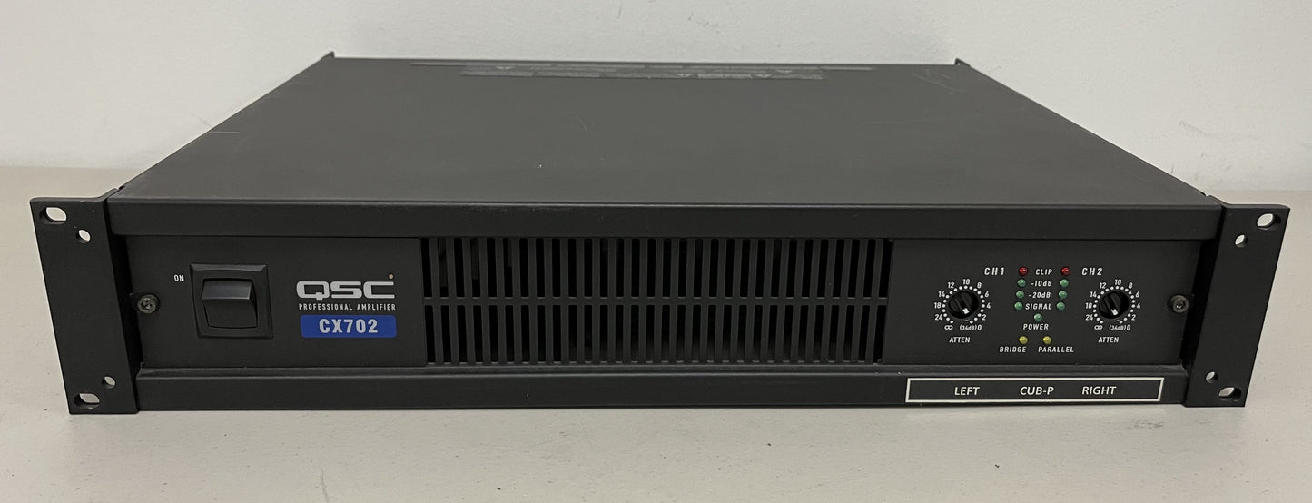 Used QSC CX702 2-Channel Power Amplifier for Sale. We Sell Professional Audio Equipment. Audio Systems, Amplifiers, Consoles, Mixers, Electronics, Entertainment, Sound, Live.