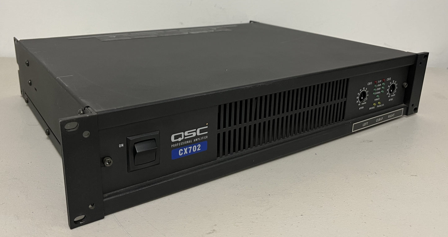 Used QSC CX702 2-Channel Power Amplifier for Sale. We Sell Professional Audio Equipment. Audio Systems, Amplifiers, Consoles, Mixers, Electronics, Entertainment, Sound, Live.