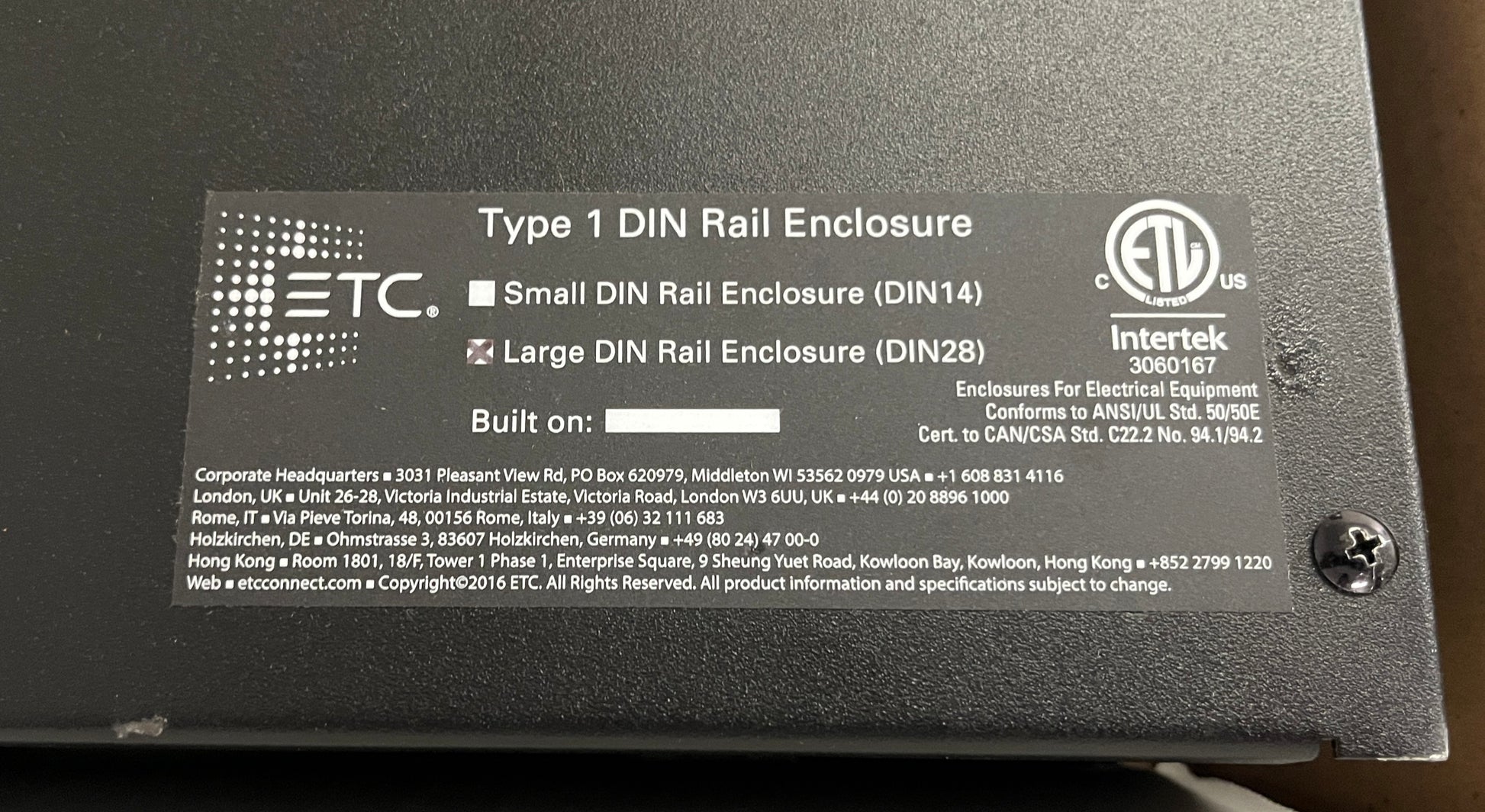 ETC DIN28 Large DIN Rail Enclosure, 14" x 28" Large DIN Rail Enclosure, ETC Rail Enclosure, Wall Mount Enclosure, We Sell Professional Audio Equipment. Audio Systems, Amplifiers, Consoles, Mixers, Electronics, Entertainment, Live Sound