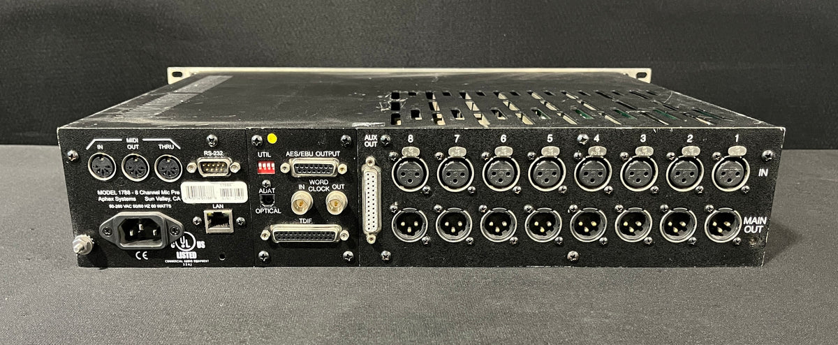 Aphex Model 1788A, Aphex 8 Channel Microphone Preamp, Aphex 1788A AES and Analog, Aphex Mic Preamp AES and Analog. We Sell Professional Audio Equipment. Audio Systems, Amplifiers, Consoles, Mixers, Electronics, Entertainment, Live Sound.