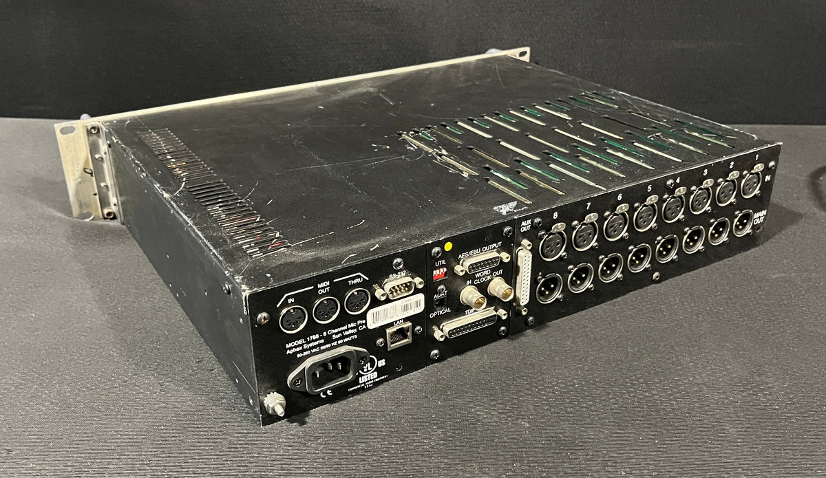 Aphex Model 1788A, Aphex 8 Channel Microphone Preamp, Aphex 1788A AES and Analog, Aphex Mic Preamp AES and Analog. We Sell Professional Audio Equipment. Audio Systems, Amplifiers, Consoles, Mixers, Electronics, Entertainment, Live Sound.