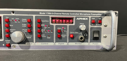 Aphex Model 1788A, Aphex 8 Channel Microphone Preamp, Aphex 1788A AES and Analog, Aphex Mic Preamp AES and Analog. We Sell Professional Audio Equipment. Audio Systems, Amplifiers, Consoles, Mixers, Electronics, Entertainment, Live Sound.