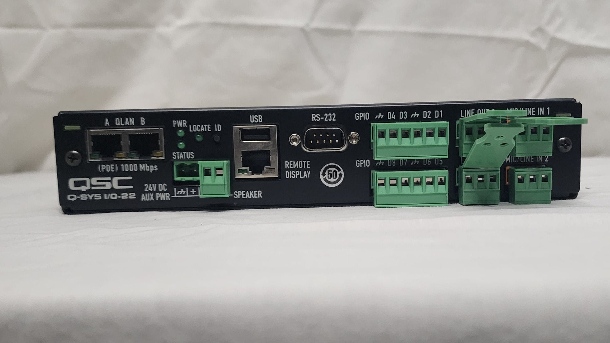 QSC Q-SYS I/O-22 for Sale, New In Opened Box. We Sell Professional Audio Equipment. Audio Systems, Amplifiers, Consoles, Mixers, Electronics, Entertainment and Live Sound.