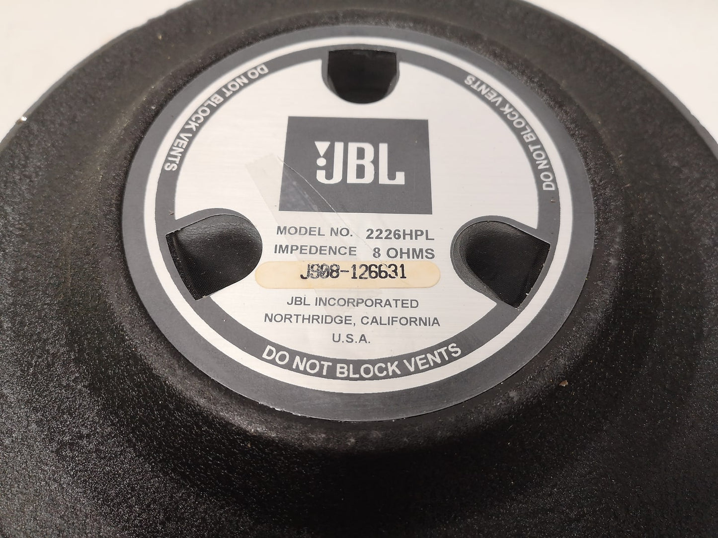 JBL 2226HPL 15" Low Frequency Transducer, 8 ohm