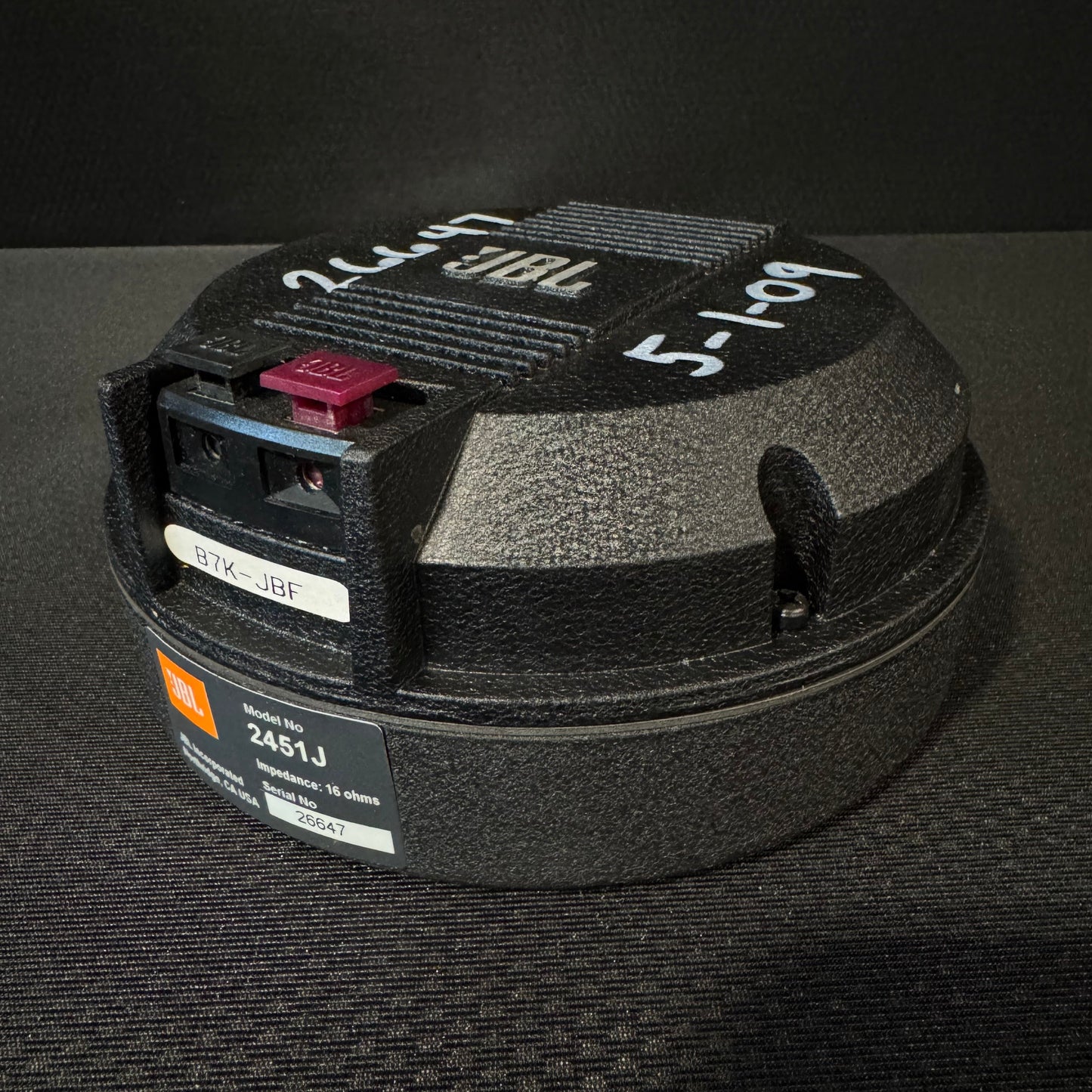 JBL High Frequency Compression Driver, JBL HF Compression Driver, JBL 2451J Neogymium 16 Ohms, JBL 16 Ohm 2451. We Sell Professional Audio Equipment. Audio Systems, Amplifiers, Consoles, Mixers, Electronics, Entertainment, Live Sound.
