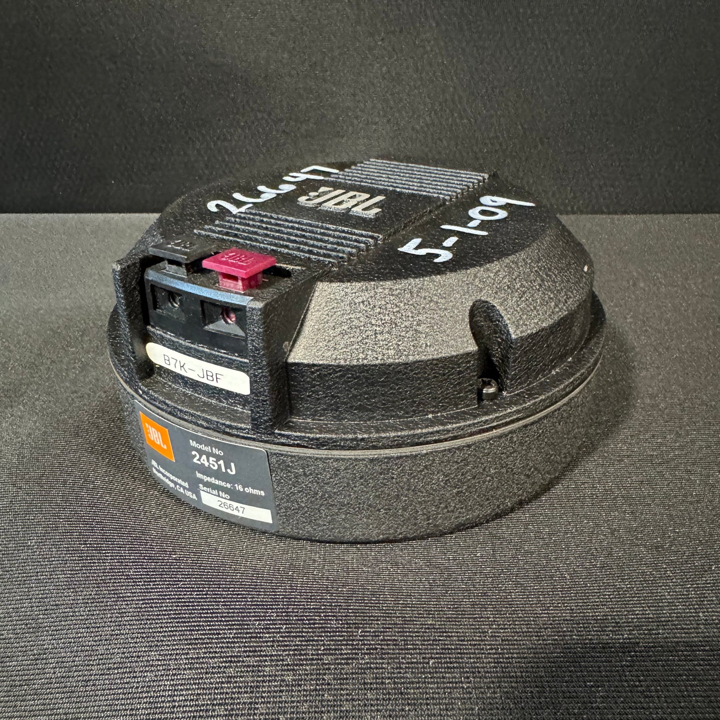 JBL High Frequency Compression Driver, JBL HF Compression Driver, JBL 2451J Neogymium 16 Ohms, JBL 16 Ohm 2451. We Sell Professional Audio Equipment. Audio Systems, Amplifiers, Consoles, Mixers, Electronics, Entertainment, Live Sound.

