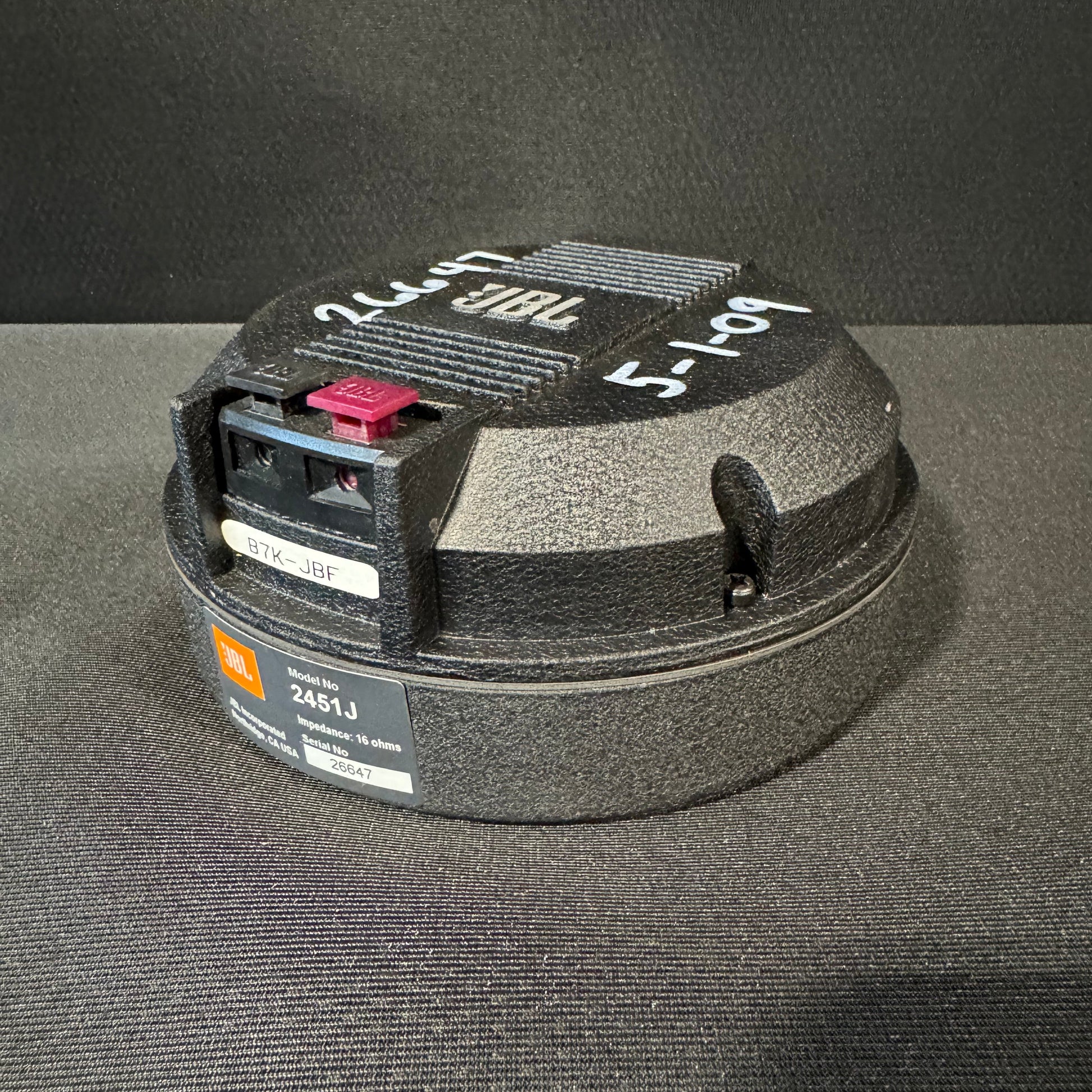 JBL High Frequency Compression Driver, JBL HF Compression Driver, JBL 2451J Neogymium 16 Ohms, JBL 16 Ohm 2451. We Sell Professional Audio Equipment. Audio Systems, Amplifiers, Consoles, Mixers, Electronics, Entertainment, Live Sound.
