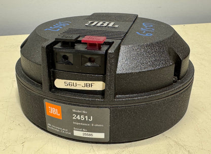 JBL High Frequency Compression Driver, JBL HF Compression Driver, JBL 2451J Neodymium 8 Ohms, JBL 8 Ohm 2451. We Sell Professional Audio Equipment. Audio Systems, Amplifiers, Consoles, Mixers, Electronics, Entertainment, Live Sound. 