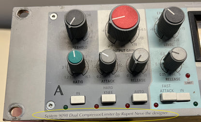 Amek System 9098 Compressor/Limiter by Rupert Neve, Amek 9098 Compressor/Limiter, Amek Rupert Neve Model, Dual Compressor/Limiter, Amek 9098. We Sell Professional Audio Equipment. Audio Systems, Amplifiers, Consoles, Mixers, Electronics, Entertainment, Live Sound.