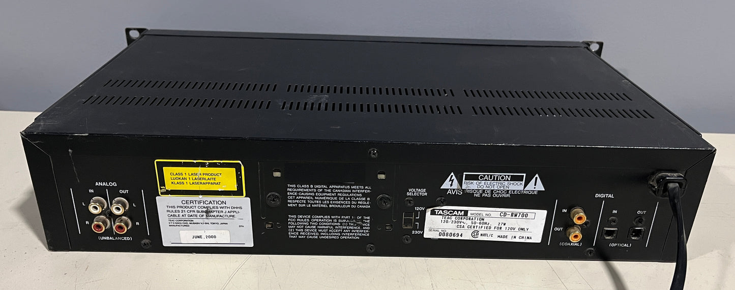 Tascam CD-RW700 Professional Audio CD Recorder, Tascam CD-RW700, TASCAM CD-RW700, Tascam CD Recorder, CD-RW700 Recorder. We Sell Professional Audio Equipment. Audio Systems, Amplifiers, Consoles, Mixers, Electronics, Entertainment, Live Sound.
