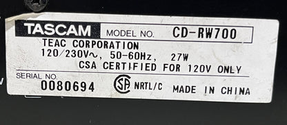 Tascam CD-RW700 Professional Audio CD Recorder, Tascam CD-RW700, TASCAM CD-RW700, Tascam CD Recorder, CD-RW700 Recorder. We Sell Professional Audio Equipment. Audio Systems, Amplifiers, Consoles, Mixers, Electronics, Entertainment, Live Sound.
