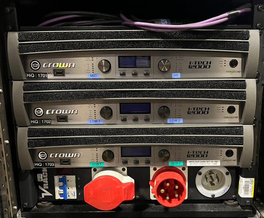 Crown V Rack, Crown iT-12000HD Amp Rack, Crown V Rack Distro, Crown V Rack on Wheels, Completed Crown V Rack, We Sell Professional Audio Equipment. Audio Systems, Amplifiers, Consoles, Mixers, Electronics, Entertainment, Live Sound