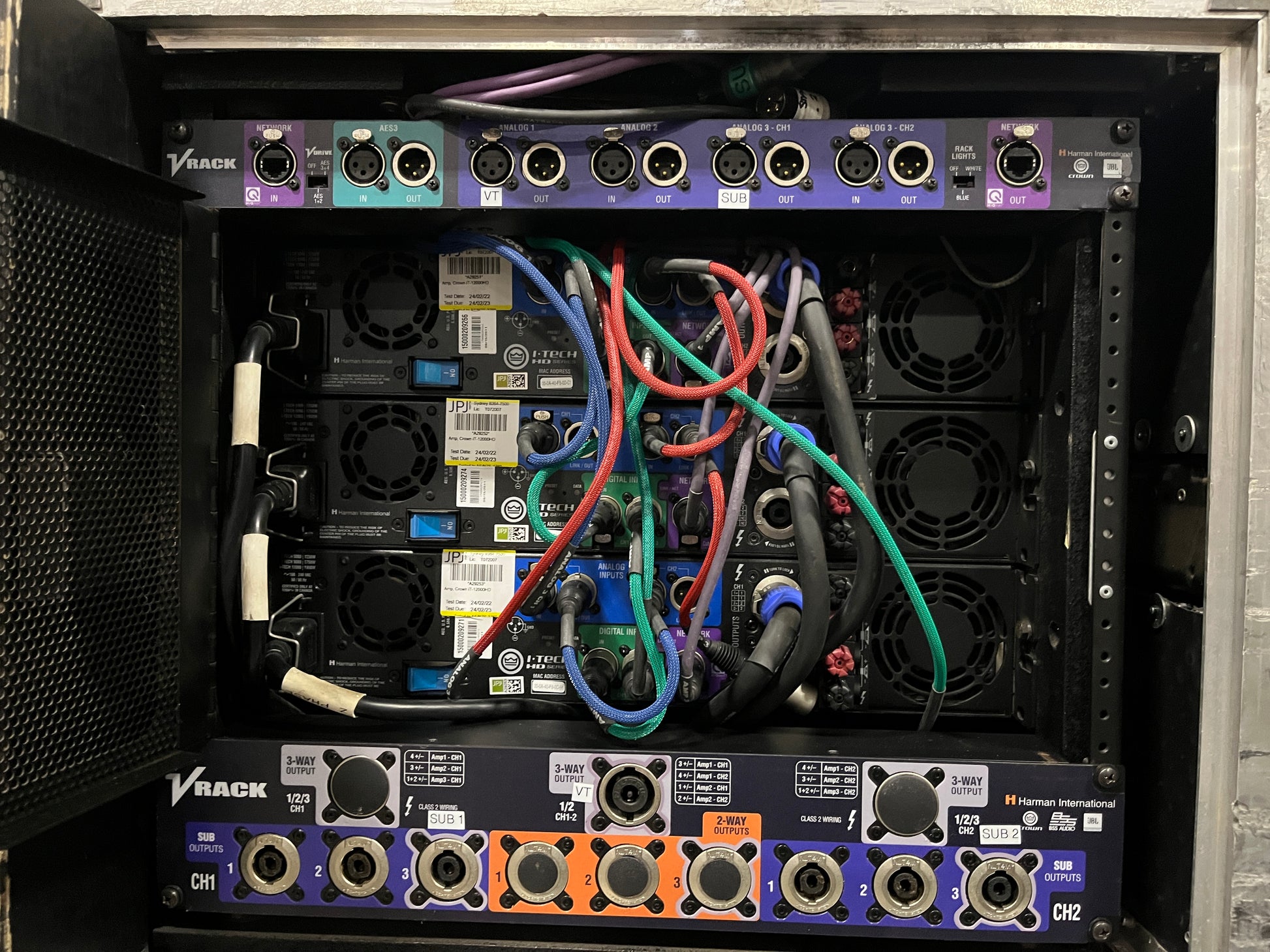 Crown V Rack, Crown iT-12000HD Amp Rack, Crown V Rack Distro, Crown V Rack on Wheels, Completed Crown V Rack, We Sell Professional Audio Equipment. Audio Systems, Amplifiers, Consoles, Mixers, Electronics, Entertainment, Live Sound