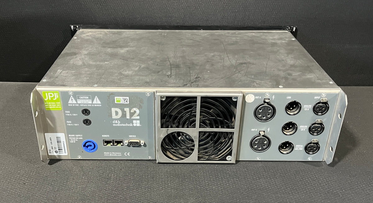 d&b audiotechnik D12 Dual-Channel Power Amplifier, d&b audiotechnik D12, d&b audiotechnik Power Amplifier, D12 Power Amp, d&b D12. We Sell Professional Audio Equipment. Audio Systems, Amplifiers, Consoles, Mixers, Electronics, Entertainment, Live Sound.