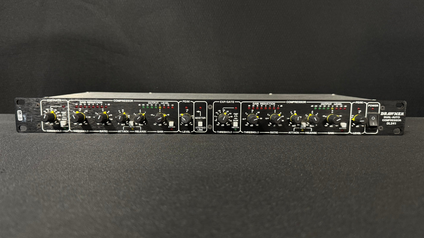 Drawmer Compressor, Dual-Auto Compressor, Drawmer DL241, Expander/Limiter, Compression. We Sell Professional Audio Equipment. Audio Systems, Amplifiers, Consoles, Mixers, Electronics, Entertainment, Live Sound.
