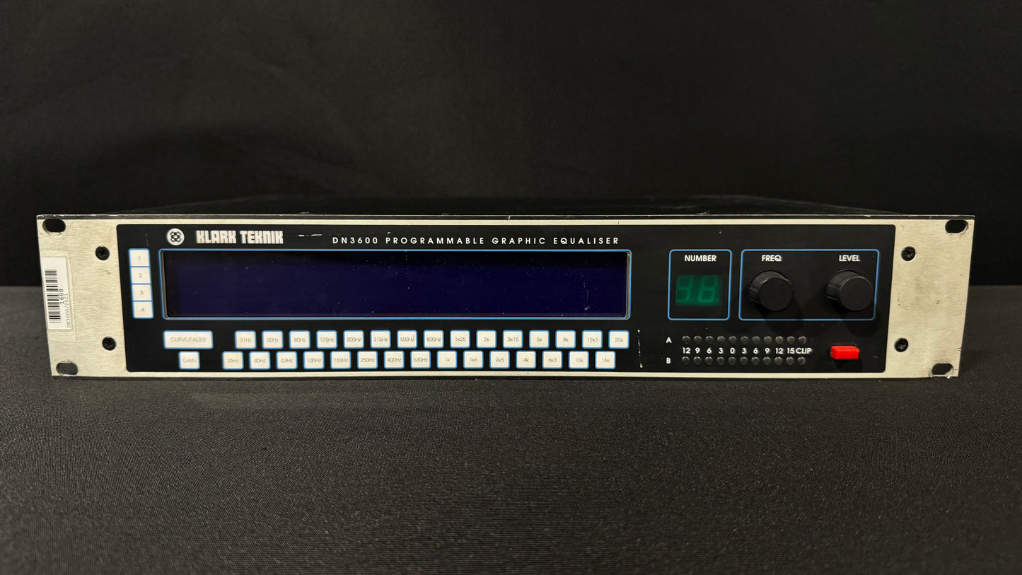 Rack Equipment, Klark Teknik DN3600, Klark Teknik, Klark Teknik Graphic Eq, Klark Teknik Equalizer, Graphic EQ. We Sell Professional Audio Equipment. Audio Systems, Amplifiers, Consoles, Mixers, Electronics, Entertainment, Live Sound.
