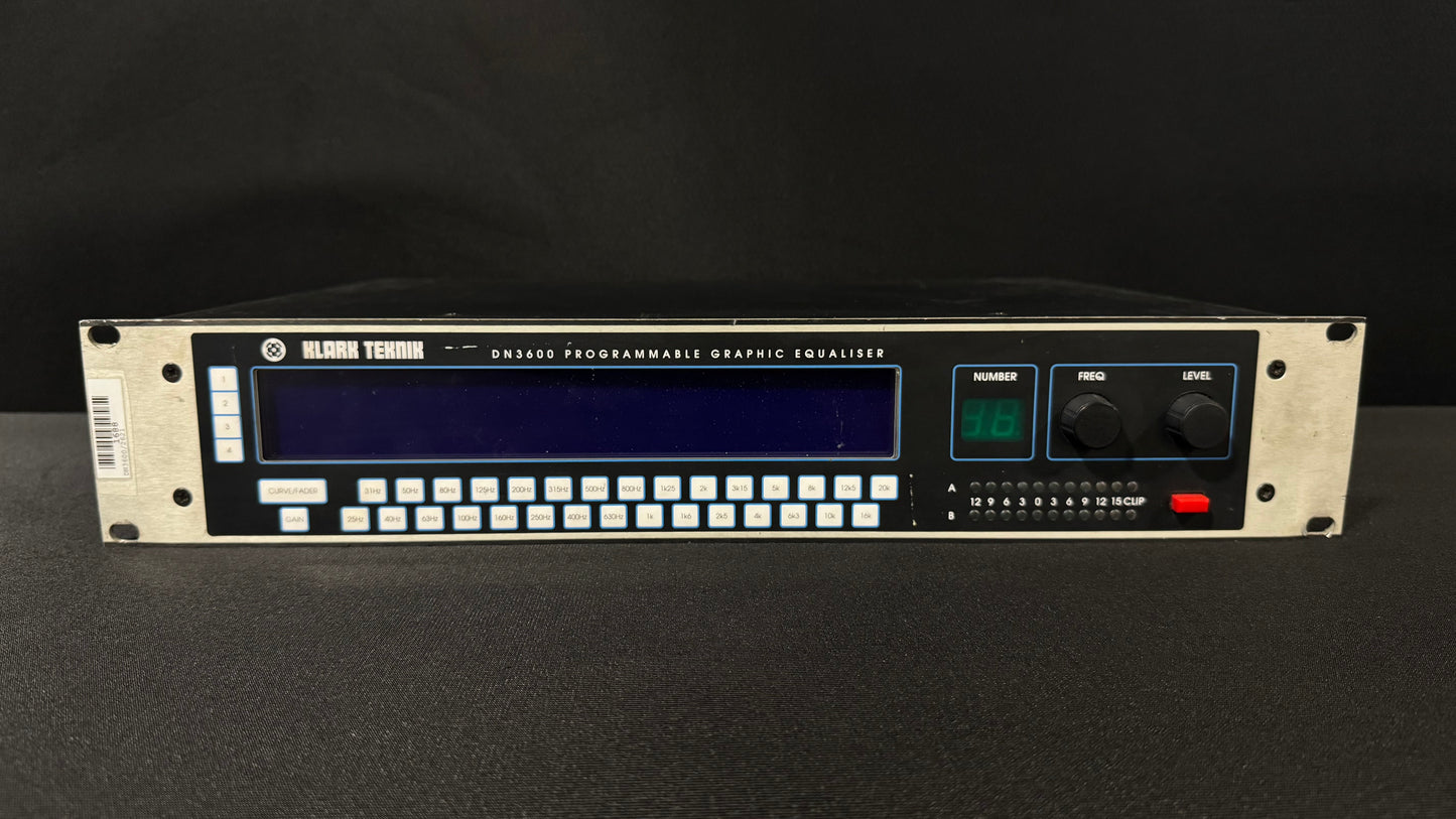 Rack Equipment, Klark Teknik DN3600, Klark Teknik, Klark Teknik Graphic Eq, Klark Teknik Equalizer, Graphic EQ. We Sell Professional Audio Equipment. Audio Systems, Amplifiers, Consoles, Mixers, Electronics, Entertainment, Live Sound.